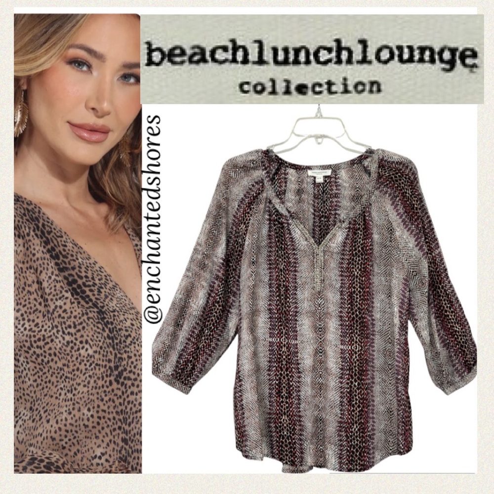 Beachlunchlounge Animal Print Blouse Silky Lightweight 100% Viscose Size Medium